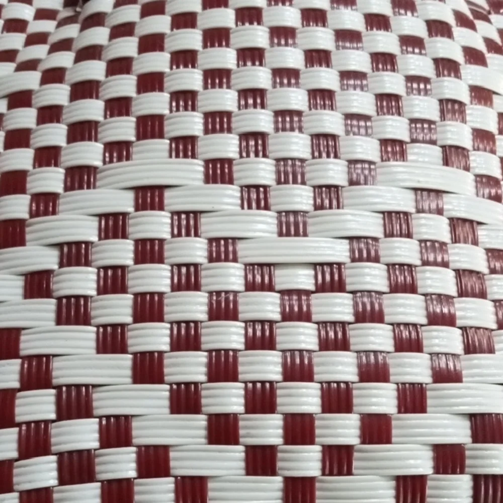 Handmade Mexican Bolsa Tejida Woven Plastic Tote Bag Terracotta White Open